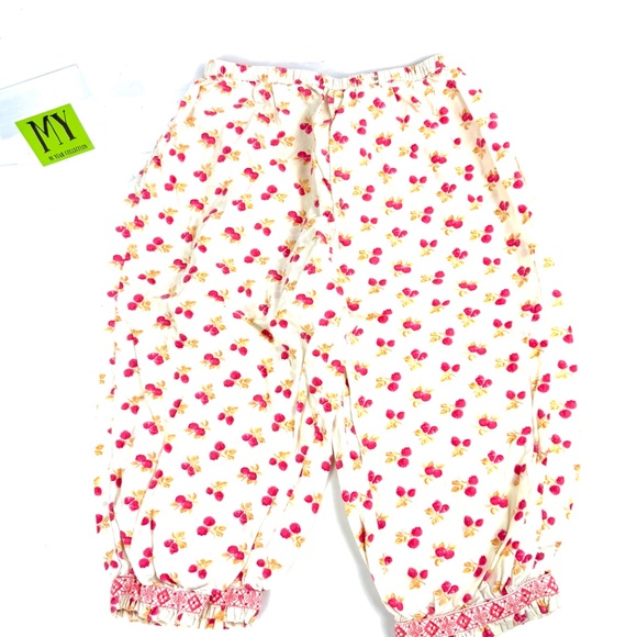 Corneloki Girls 5/6 White Floral Cotton Pants with Ruffle Hem - Picture 3 of 10